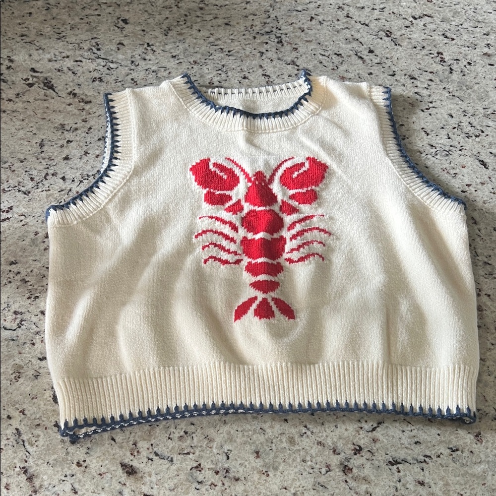 Lobster Print Sleeveless Sweater - Cream and Red